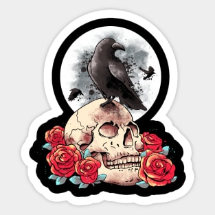 Goths Occult Moon Rose Witchcraft Full Moon Gothic Raven Sticker